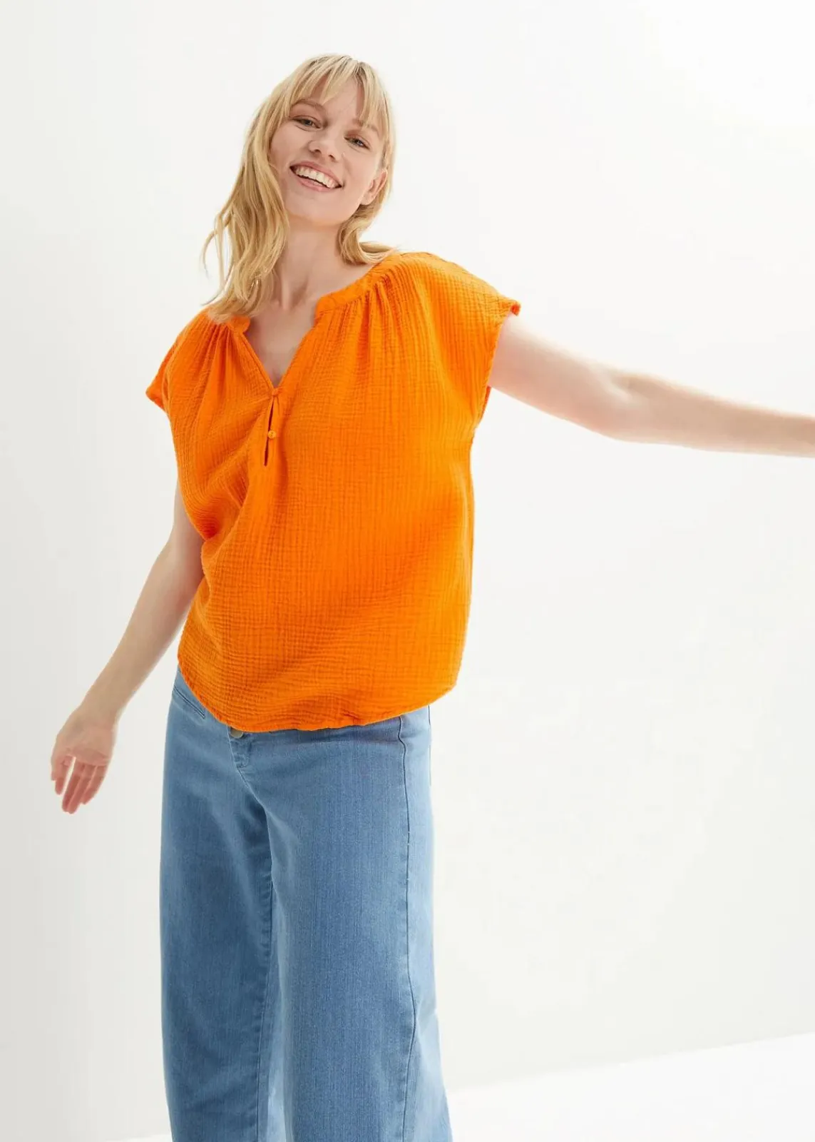 bonprix Blusen & Tuniken|Bekleidung·Jacken & Mäntel^Musselin-Blusentop aus reiner Baumwolle kürbisorange