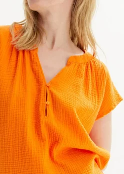 bonprix Blusen & Tuniken|Bekleidung·Jacken & Mäntel^Musselin-Blusentop aus reiner Baumwolle kürbisorange