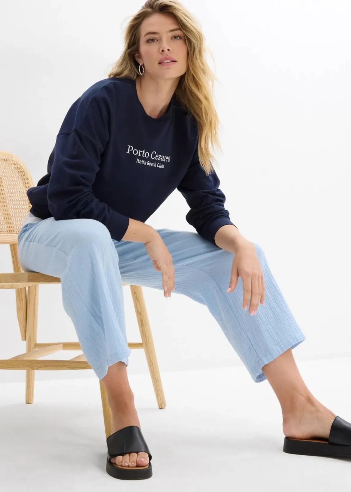 bonprix Hosen|Bekleidung·Kleider^Musselin-Culotte aus Baumwolle hellblau