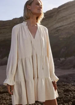 bonprix Bekleidung·Pullover & Strickjacken|Kleider^Musselin-Kleid kieselbeige