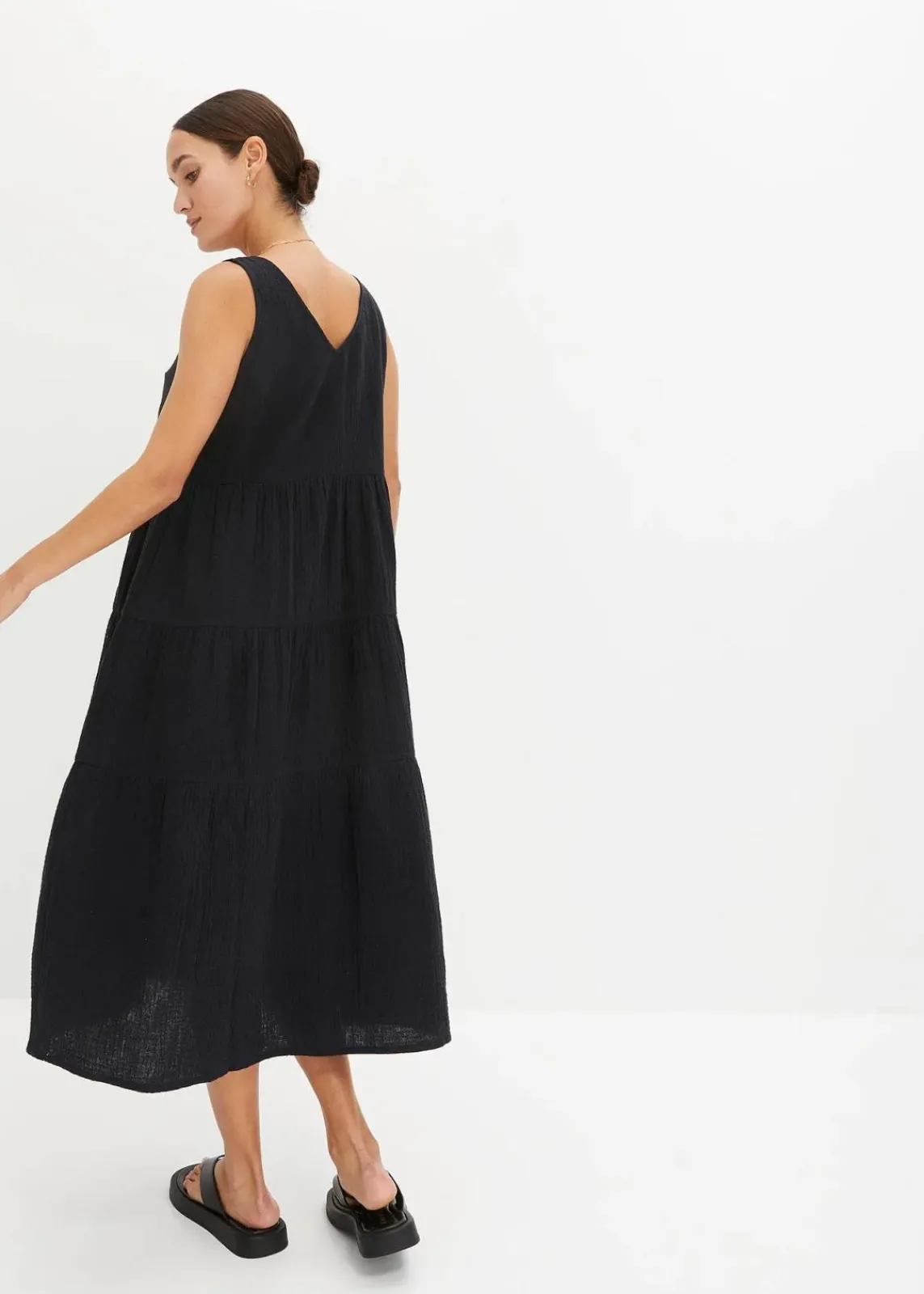 bonprix Kleider|Bekleidung·Pullover & Strickjacken^Musselin-Kleid aus reiner Baumwolle schwarz