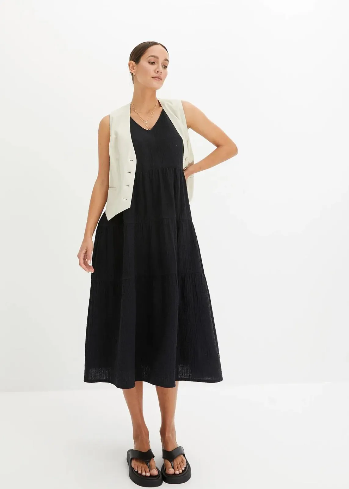 bonprix Kleider|Bekleidung·Pullover & Strickjacken^Musselin-Kleid aus reiner Baumwolle schwarz