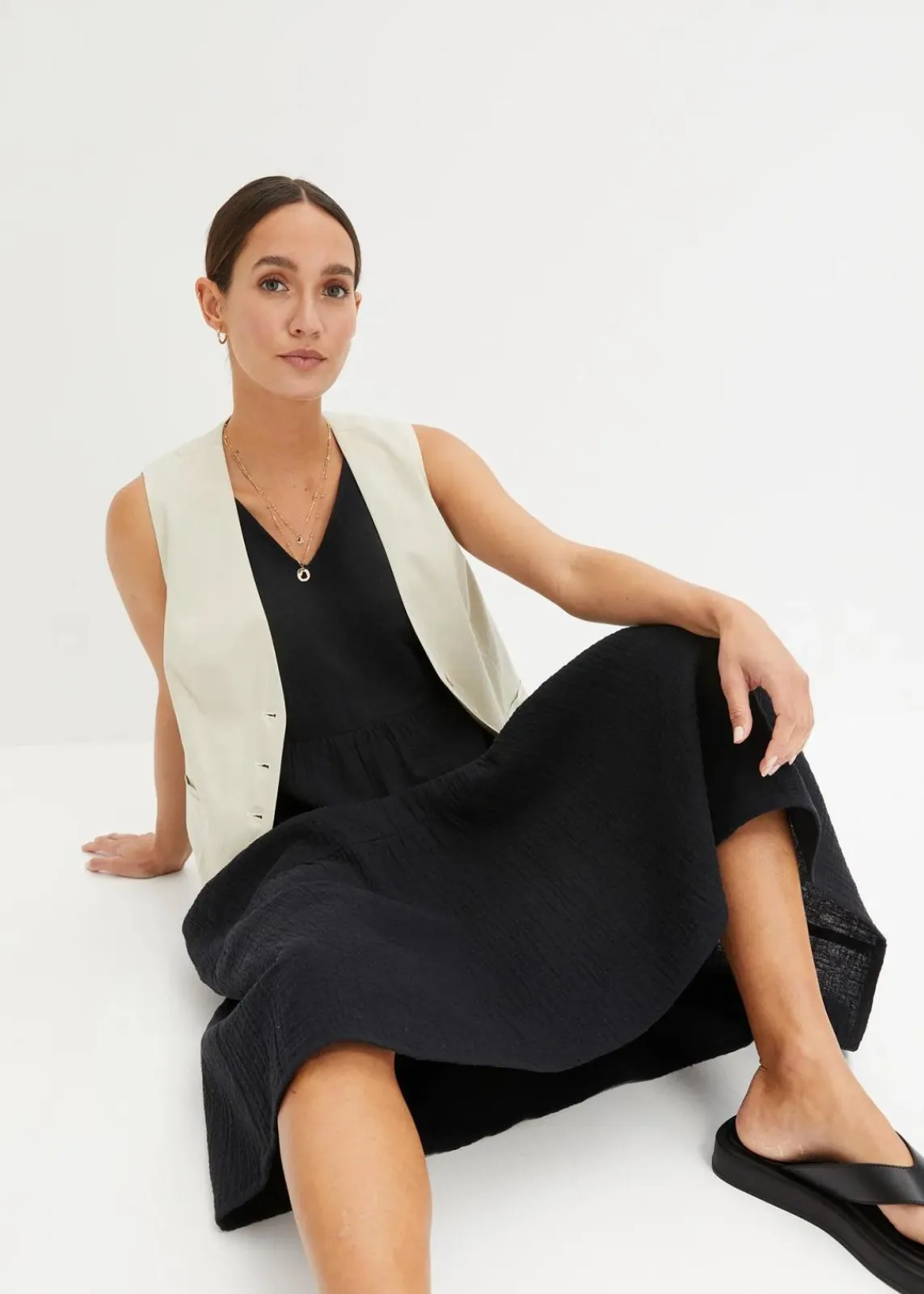 bonprix Kleider|Bekleidung·Pullover & Strickjacken^Musselin-Kleid aus reiner Baumwolle schwarz