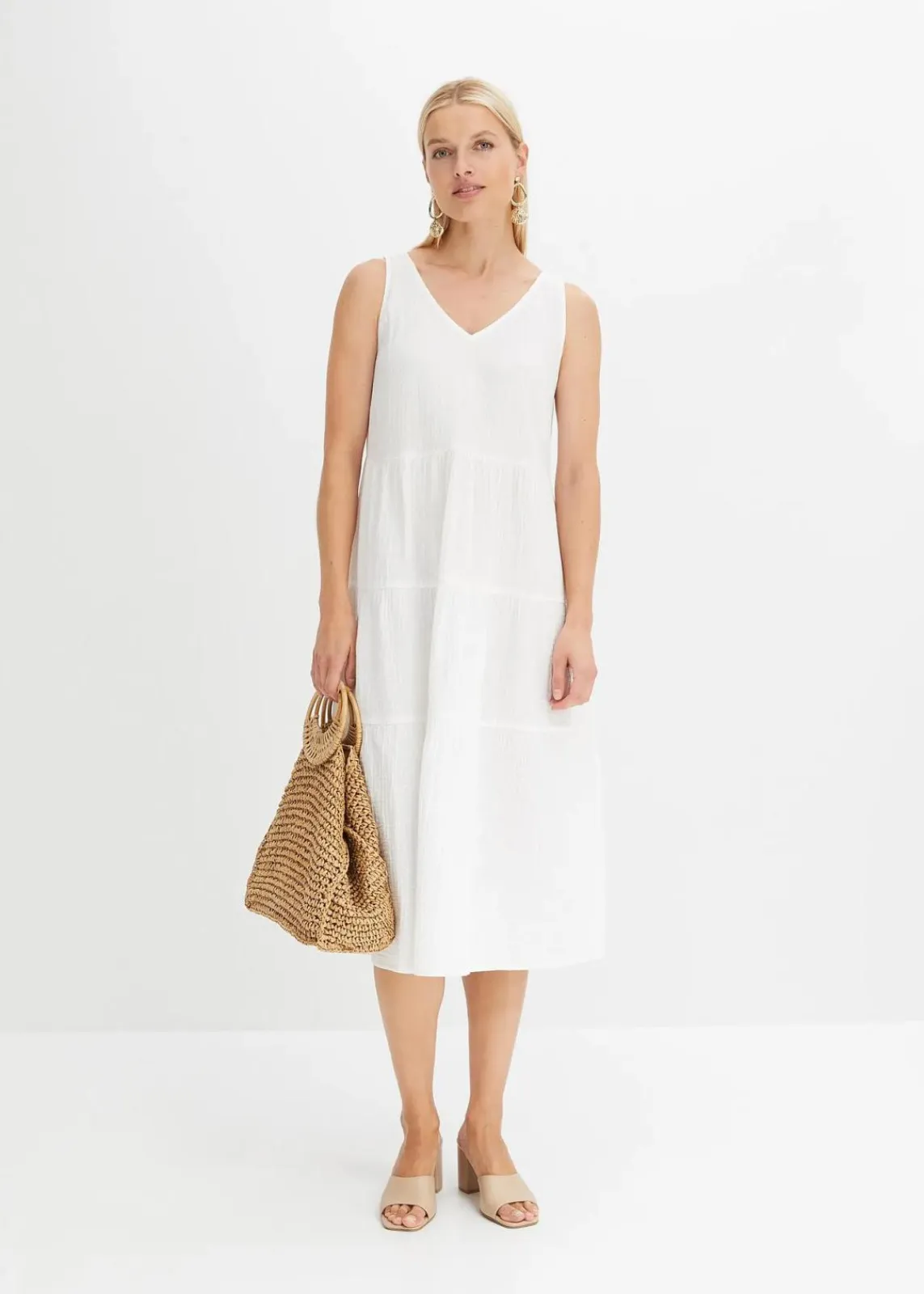 bonprix Bekleidung·Pullover & Strickjacken|Kleider^Musselin-Kleid aus reiner Baumwolle weiß