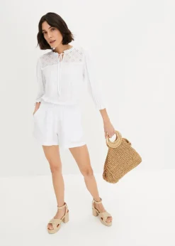 bonprix Hosen|Shorts^Musselin-Shorts aus reiner Baumwolle weiß
