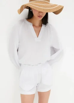 bonprix Hosen|Shorts^Musselin-Shorts aus reiner Baumwolle weiß