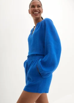 bonprix Hosen|Shorts^Musselin-Shorts aus reiner Baumwolle azurblau