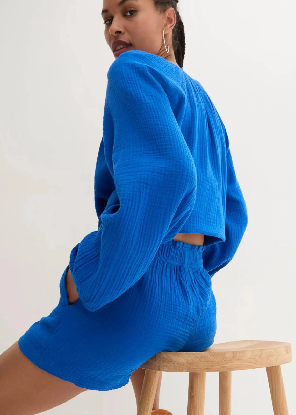 bonprix Hosen|Shorts^Musselin-Shorts aus reiner Baumwolle azurblau