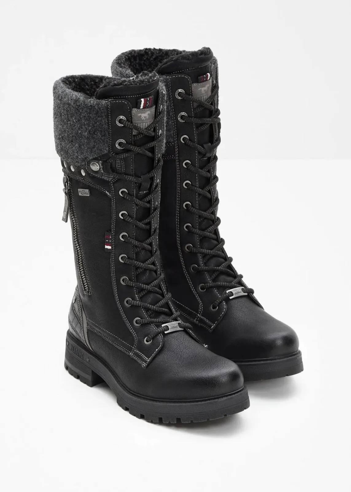 Mustang High Heels|Gefütterte Winterschuhe^Schnürstiefel schwarz