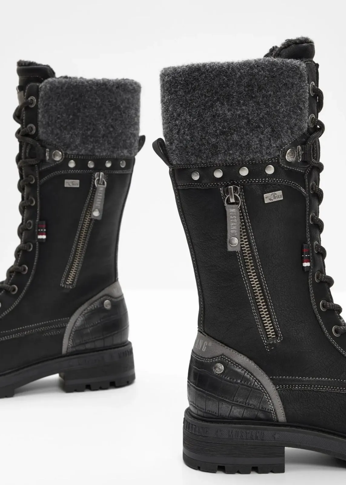 Mustang High Heels|Gefütterte Winterschuhe^Schnürstiefel schwarz