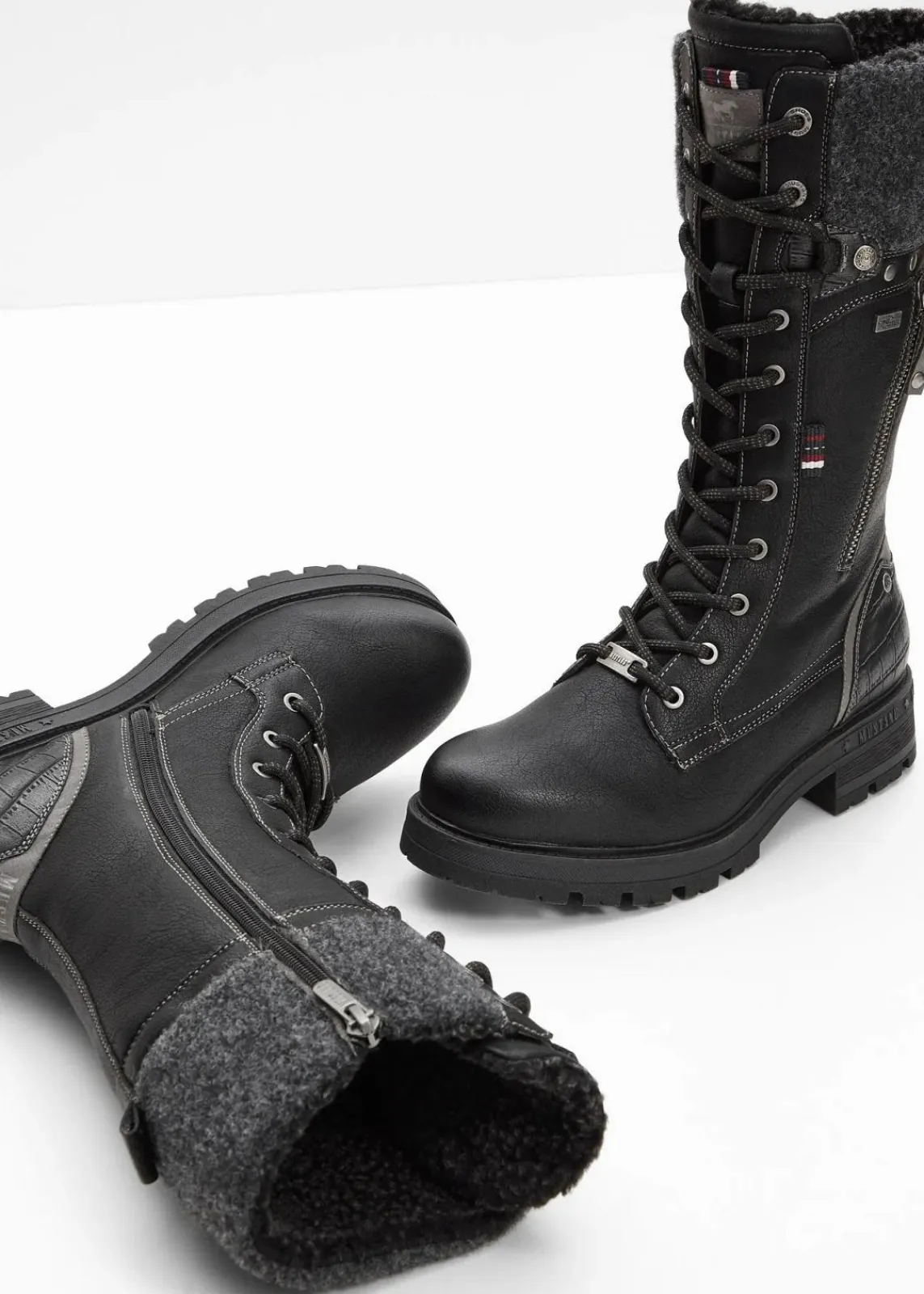 Mustang High Heels|Gefütterte Winterschuhe^Schnürstiefel schwarz
