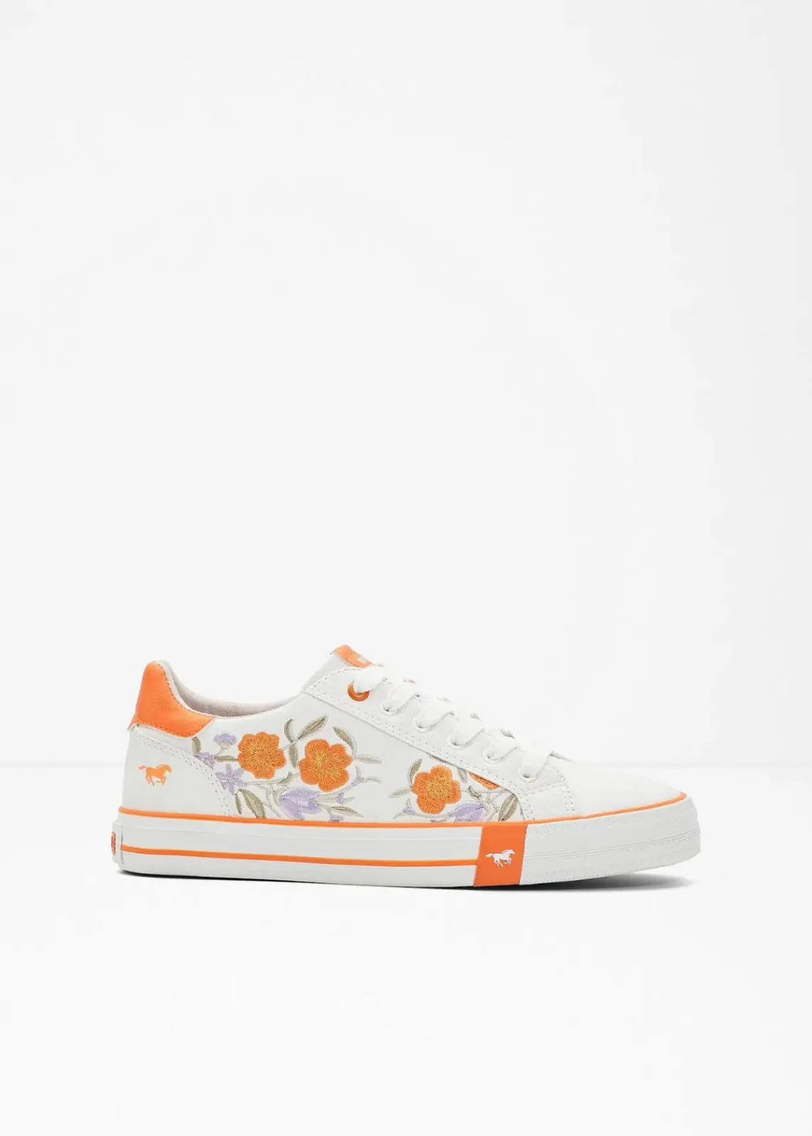 Mustang High Heels|Sneaker^Sneaker mit Stickerei weiß/hellorange/hellviolett geblümt