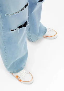 Mustang High Heels|Sneaker^Sneaker mit Stickerei weiß/hellorange/hellviolett geblümt