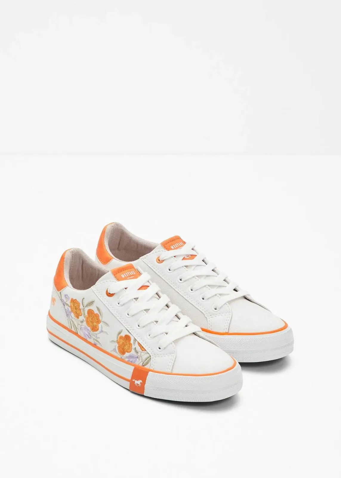 Mustang High Heels|Sneaker^Sneaker mit Stickerei weiß/hellorange/hellviolett geblümt