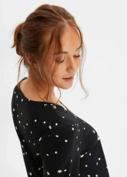 bonprix Wäsche·Nachtwäsche|Nachhaltigere Materialien^Nachthemd aus reiner Bio-Baumwolle schwarz gemustert
