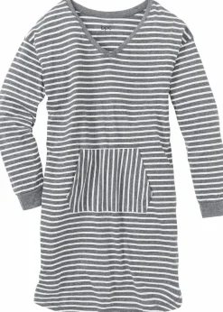 bonprix Wäsche·Nachtwäsche|Nachhaltigere Materialien^Nachthemd mit Bio-Baumwolle grau meliert/wollweiß gestreift