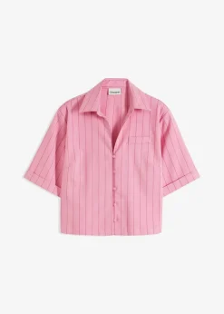 bonprix Bekleidung·Jacken & Mäntel|Blusen & Tuniken^Nadelstreifen Hemdbluse blütenpink/hellfuchsia gestreift