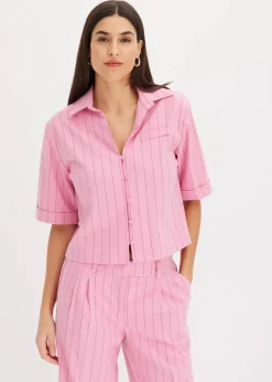 bonprix Bekleidung·Jacken & Mäntel|Blusen & Tuniken^Nadelstreifen Hemdbluse blütenpink/hellfuchsia gestreift