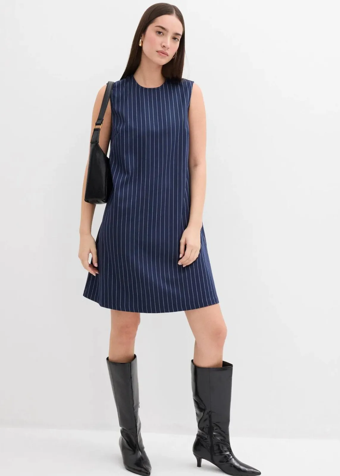 bonprix Bekleidung·Pullover & Strickjacken|Kleider^Nadelstreifen Minikleid aus Viskose-Mix dunkelblau/weiß längs gestreift