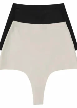bonprix Wäsche·Basics|Wäsche·Shapewear^Nahtloser Medium Shape String (2er Pack) schwarz + sandbeige