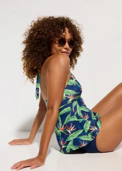 bonprix Nachhaltigere Materialien|Tankinis^Neckholder Tankini (2-tlg.Set) dunkelblau floral