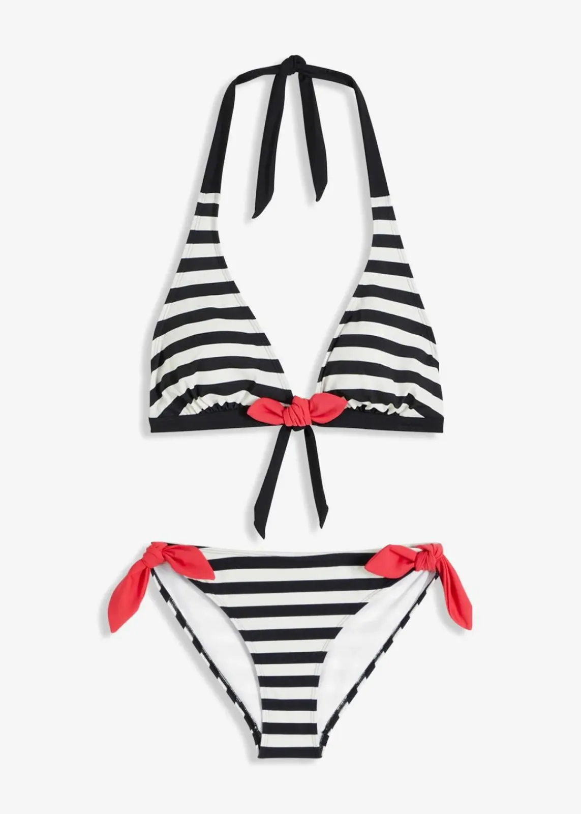 bonprix Nachhaltigere Materialien|Bikinis^Neckholder-Bikini mit Bindebändern (2-tlg. Set) schwarz/weiß