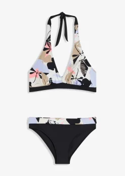 bonprix Nachhaltigere Materialien|Bikinis^Neckholder-Bikini (2-tlg.Set) rosa/schwarz geblümt