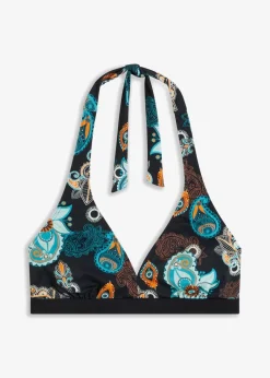 bonprix Nachhaltigere Materialien|Mix & Match^Neckholder-Bikinioberteil mit tiefem Ausschnitt schwarz/orange bedruckt