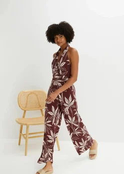 bonprix Bekleidung·Homewear|Jumpsuits^Neckholder-Jumpsuit braun/beige geblümt