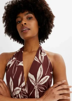 bonprix Bekleidung·Homewear|Jumpsuits^Neckholder-Jumpsuit braun/beige geblümt