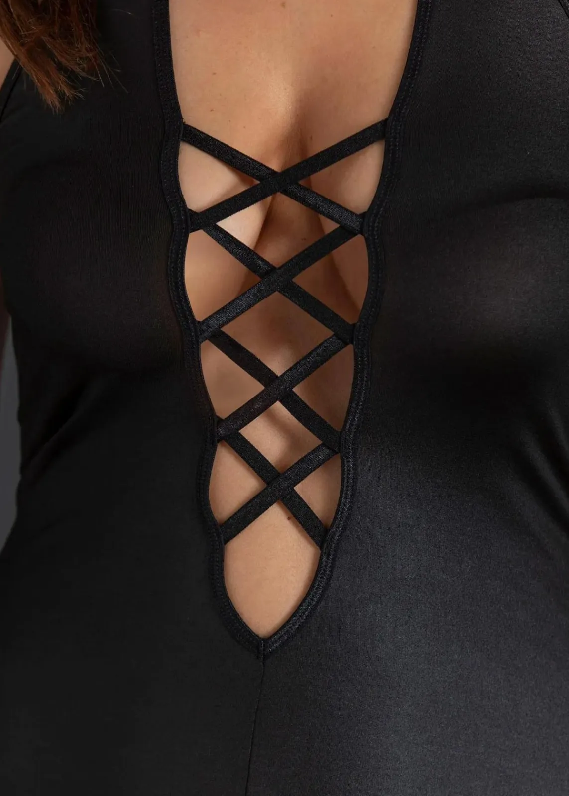 bonprix Wäsche·Erotikwäsche|Erotikwäsche^Neckholderkleid aus Wetlook schwarz