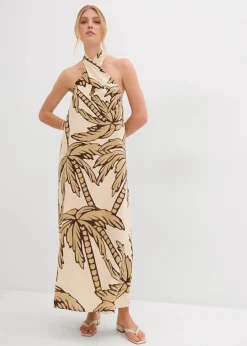 bonprix Nachhaltigere Materialien|Kleider^Neckholder-Kleid in A-Linie natur/dunkelbraun/new beige floral