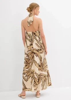 bonprix Nachhaltigere Materialien|Kleider^Neckholder-Kleid in A-Linie natur/dunkelbraun/new beige floral