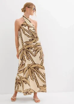 bonprix Nachhaltigere Materialien|Kleider^Neckholder-Kleid in A-Linie natur/dunkelbraun/new beige floral