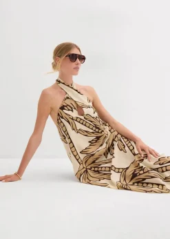 bonprix Nachhaltigere Materialien|Kleider^Neckholder-Kleid in A-Linie natur/dunkelbraun/new beige floral
