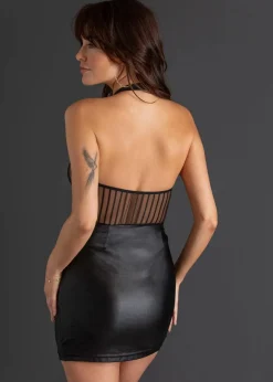 bonprix Wäsche·Erotikwäsche|Erotikwäsche^Neckholderkleid mit Wetlook schwarz