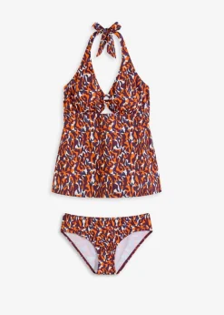 bonprix Nachhaltigere Materialien|Tankinis^Neckholder-Tankini mit Ringdetail (2-tlg.Set) lila/hellbraun leo bedruckt