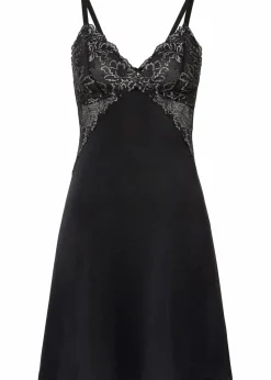 bonprix Wäsche·Corsagen & Negligés|Wäsche·Dessous^Negligé aus glänzendem Satin mit Spitzenbesatz schwarz/steingrau