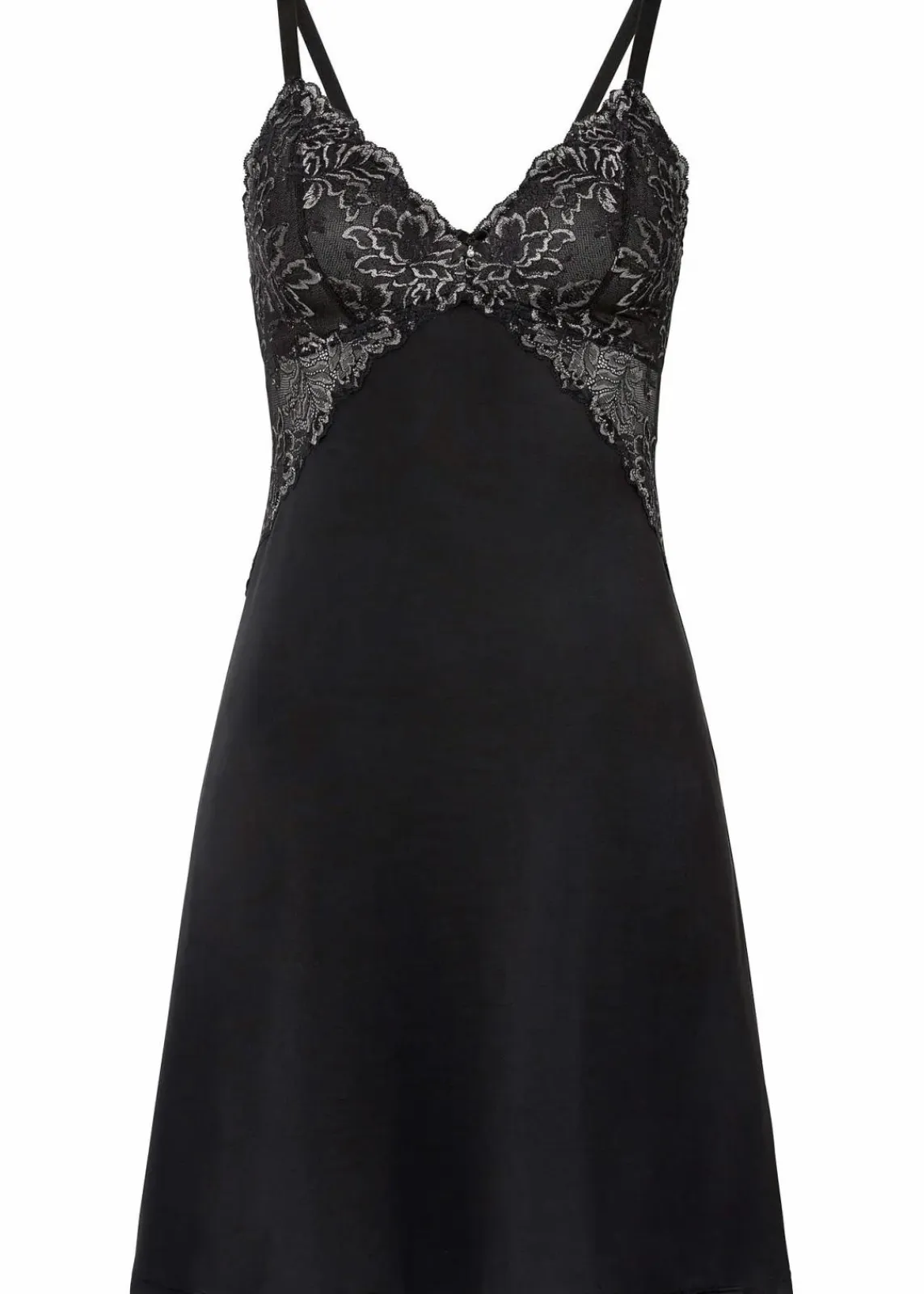 bonprix Wäsche·Corsagen & Negligés|Wäsche·Dessous^Negligé aus glänzendem Satin mit Spitzenbesatz schwarz/steingrau