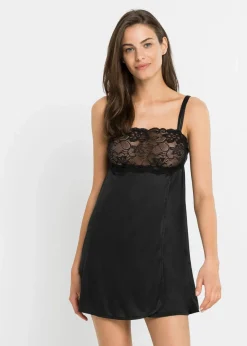 bonprix Wäsche·Corsagen & Negligés|Wäsche·Dessous^Negligé mit Glanzeffekt schwarz