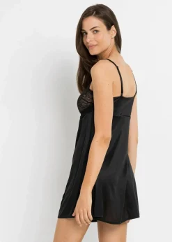 bonprix Wäsche·Corsagen & Negligés|Wäsche·Dessous^Negligé mit Glanzeffekt schwarz