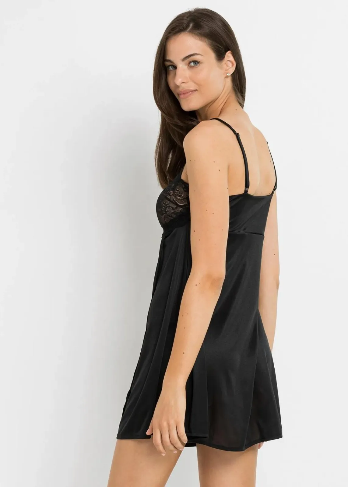 bonprix Wäsche·Corsagen & Negligés|Wäsche·Dessous^Negligé mit Glanzeffekt schwarz