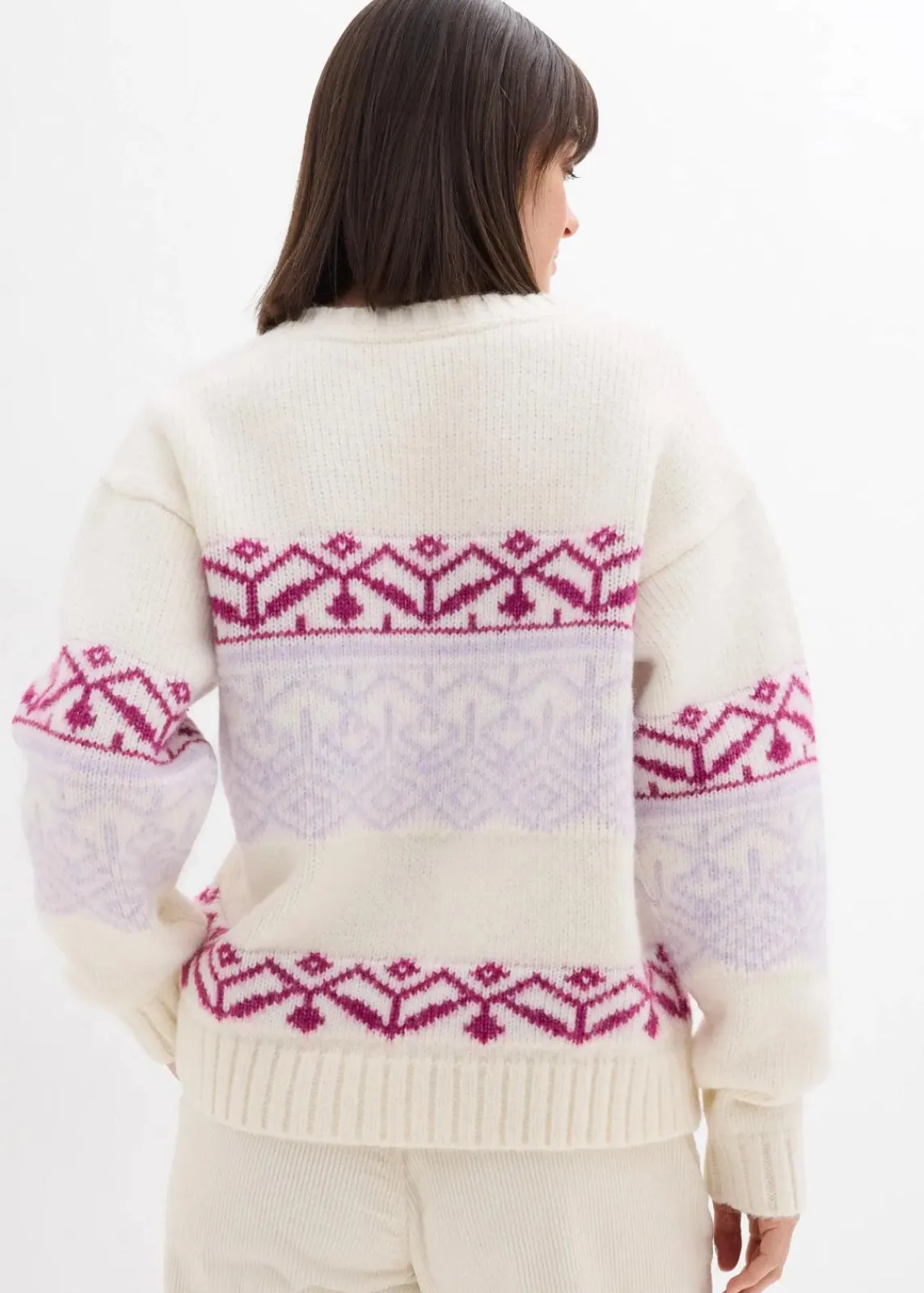 bonprix Bekleidung·Umstandsmode|Pullover & Strickjacken^Norweger-Pullover perlweiß bedruckt