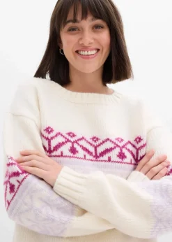 bonprix Bekleidung·Umstandsmode|Pullover & Strickjacken^Norweger-Pullover perlweiß bedruckt