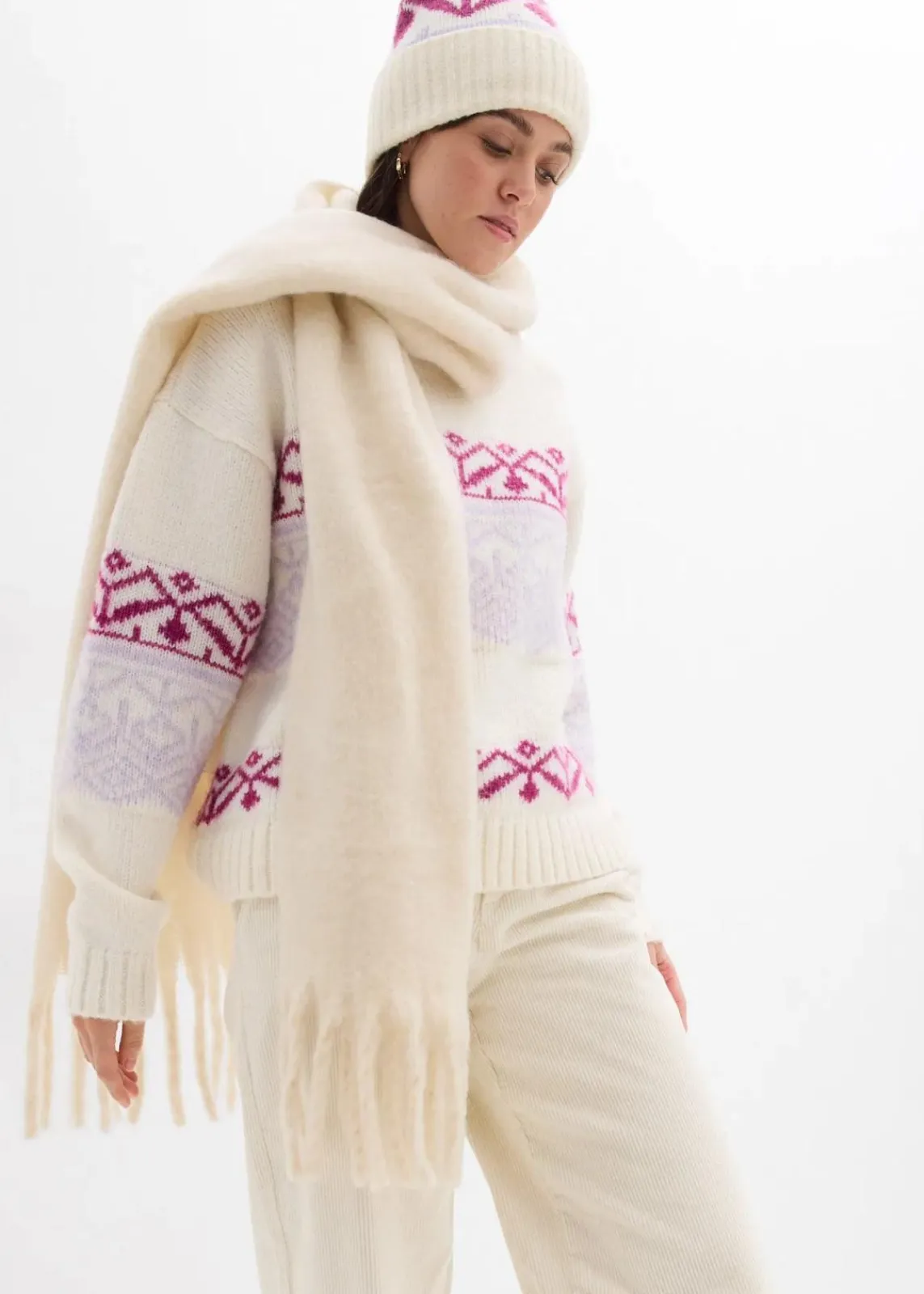 bonprix Bekleidung·Umstandsmode|Pullover & Strickjacken^Norweger-Pullover perlweiß bedruckt