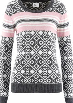 bonprix Bekleidung·Umstandsmode|Bekleidung·Jeans^Norweger-Pullover anthrazit meliert graphisch bedruckt
