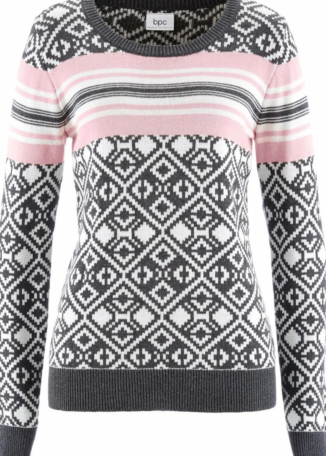 bonprix Bekleidung·Umstandsmode|Bekleidung·Jeans^Norweger-Pullover anthrazit meliert graphisch bedruckt