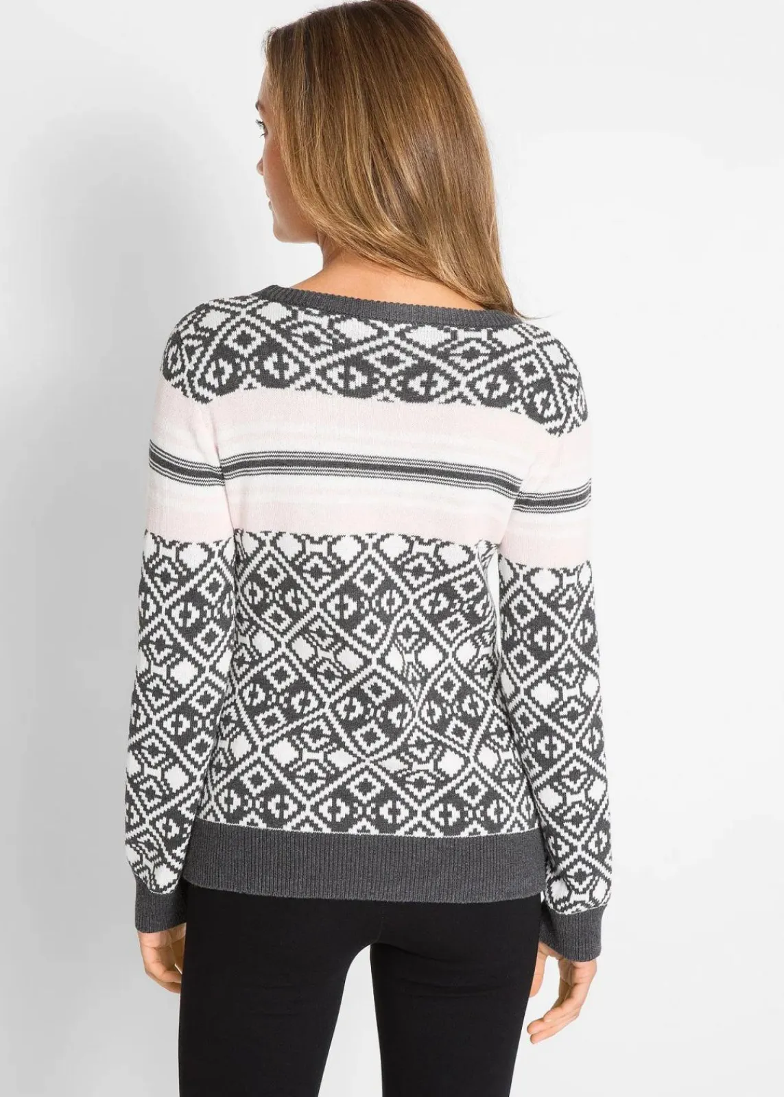 bonprix Bekleidung·Umstandsmode|Bekleidung·Jeans^Norweger-Pullover anthrazit meliert graphisch bedruckt