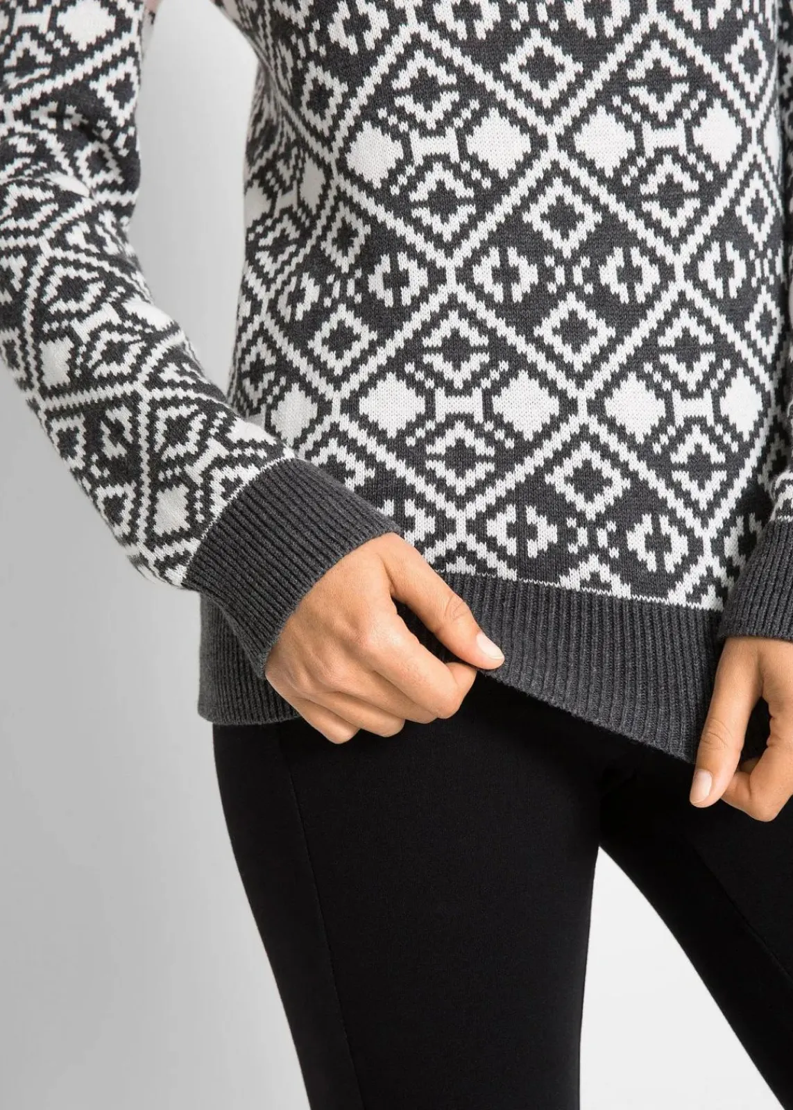 bonprix Bekleidung·Umstandsmode|Bekleidung·Jeans^Norweger-Pullover anthrazit meliert graphisch bedruckt