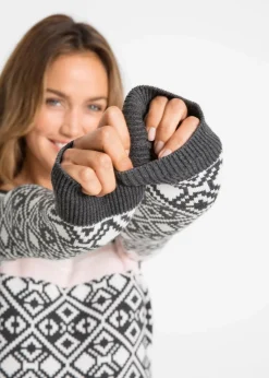 bonprix Bekleidung·Umstandsmode|Bekleidung·Jeans^Norweger-Pullover anthrazit meliert graphisch bedruckt